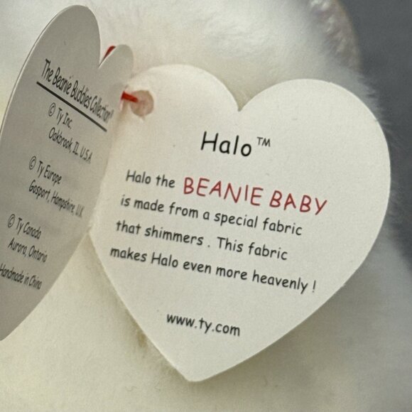 Halo Teddy Bear Angel 1999 Wings Pink Ribbon 14" Plush Toy Vtg TY Beanie Buddy - Picture 9 of 11